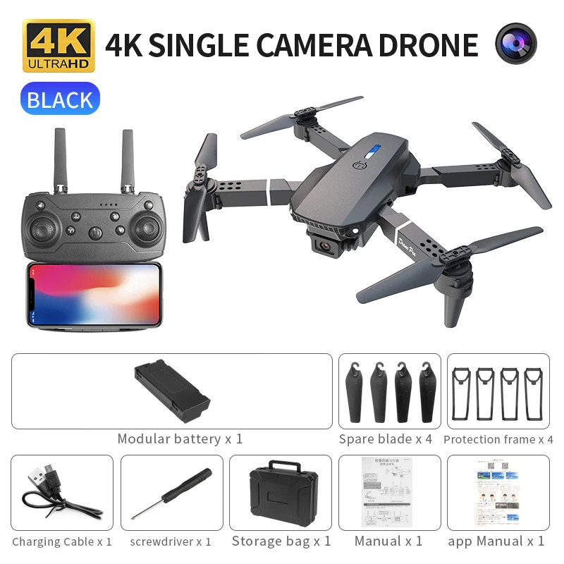 Drone Cinematic - E88 Proインテリジェント折りたたみドローンは、シングル/デュアルカメラ切り替え、4K画質+広角撮影、WiFiダイレクトリアルタイムをサポートしています。
